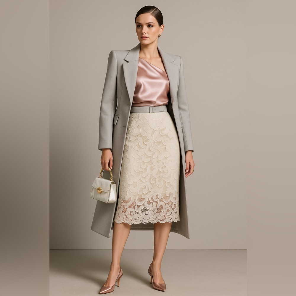 Dries Van Noten Cream Lace Pencil Skirt